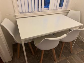white dining table + chairs