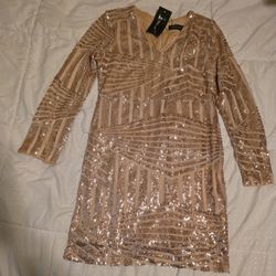  Women’s V Neck Gold Sequin Cocktail Dress.