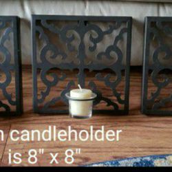 Set Of 3.  Bronze Votive Candle Holders That Hang On Wall.   Votives Included !