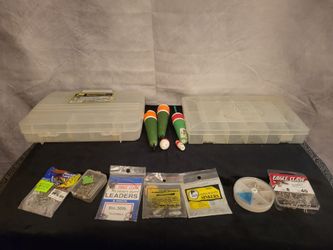 assortment of essential terminal tackle and utility boxes