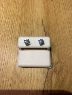 925 Sterling Silver Round Cur Galaxy Natural Opal 6MM Earrings
