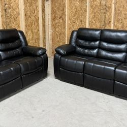 Beautiful 4 Recliner Black Vegan Leather Sofa & Love Seat  - Delivery Available!