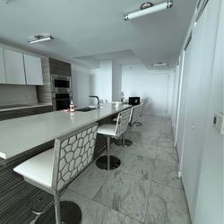 White Leather Bar Stools (set of 3)