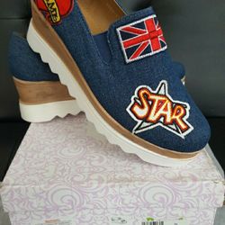 Brand New Blue Denim Oxford/Wedges Platform