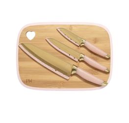 Paris Hilton Reversible Bamboo Cutting Board and Cutlery Set with Matching High Carbon Stainless Steel Knives, Blade Guards, Sleek Yet Comfortable Han