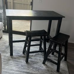Wood Table With 2 Wood Stools 