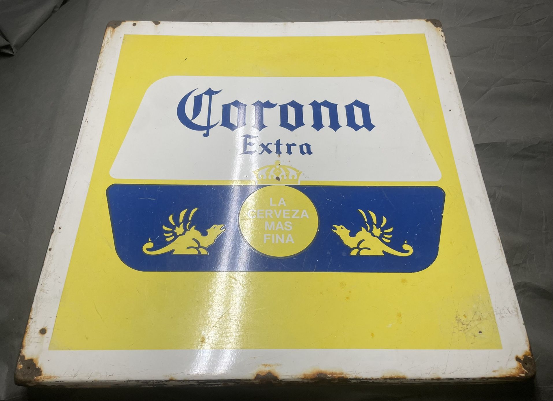 Vintage 60s Corona Extra Beer Enamel Metal Sign/Table