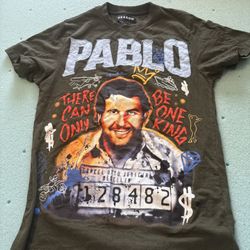 Vintage Pablo Escobar Graffiti Applique Short Sleeve Tee Green Medellin Medium