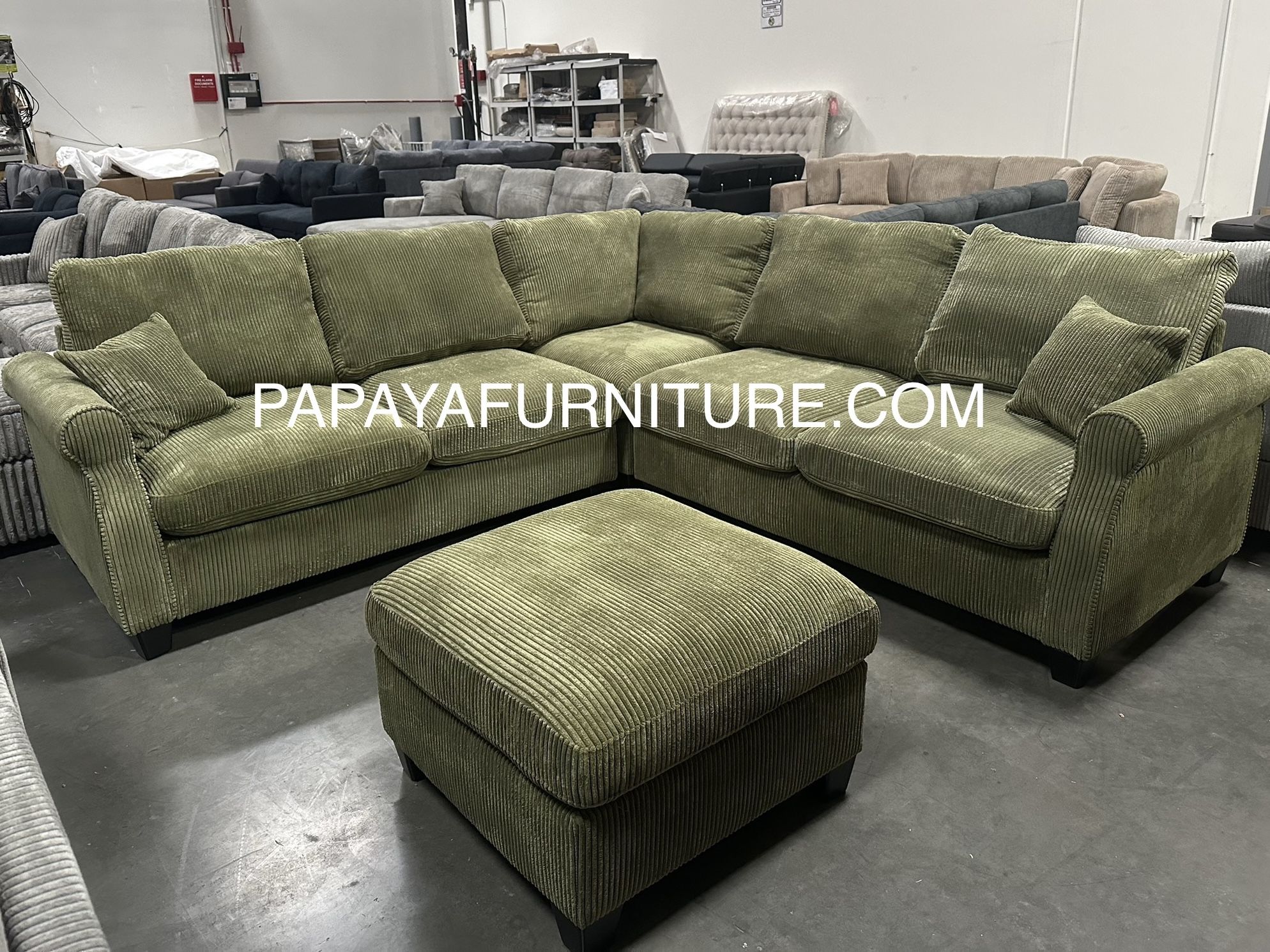 New! Sage Sectional, Green Sectional Couch, Plush Sectional, Sofa, Couch, L-Shaped Sofa, Corduroy Sectional, Sofas, Sectionals, Green Couch,Green Sofa