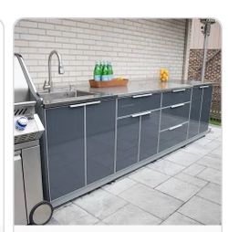 Outdoor Kitchen Cabinet Set with Stainless Steel Countertop