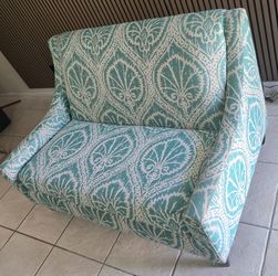 Teal and White Damask Loveseat