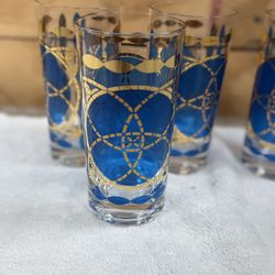 Vintage MCM Glasses Set Of 4 Gold and Navy Highball Barware Drinkware GORGEOUS 