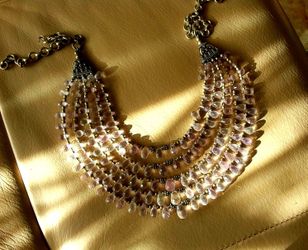 100 % Real Soft Pink  Amethyst Tear Drop Multi Strand Layer Silver Necklace lenght  18-24" adj