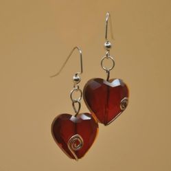 Beautiful Glass Red Heart Earrings With Nickel Free  Hardware.