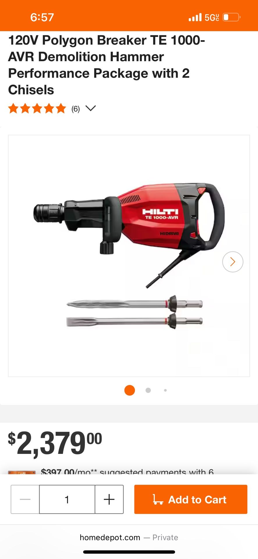 HILTI TE 1000 AVR Demolition Hammer