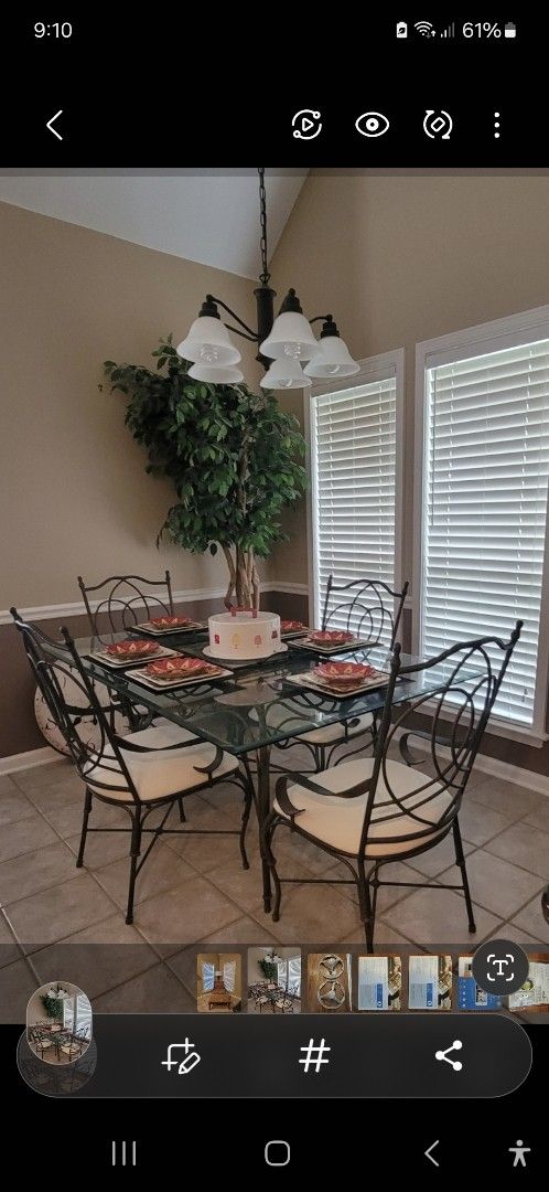 Tempered Glass with Iron Base Dining Room Set