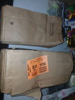 New ROSS & WALLACE PRODUCTS PAPER 8# 500 Pack 50# SOS GROCERY BAGS and about 250 bags add.