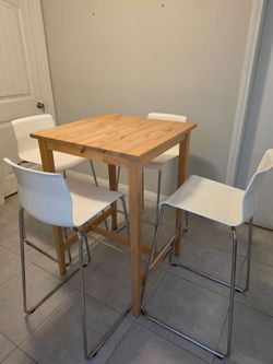 Solid Wood Counter Height Dining Table + 4 Modern Chairs