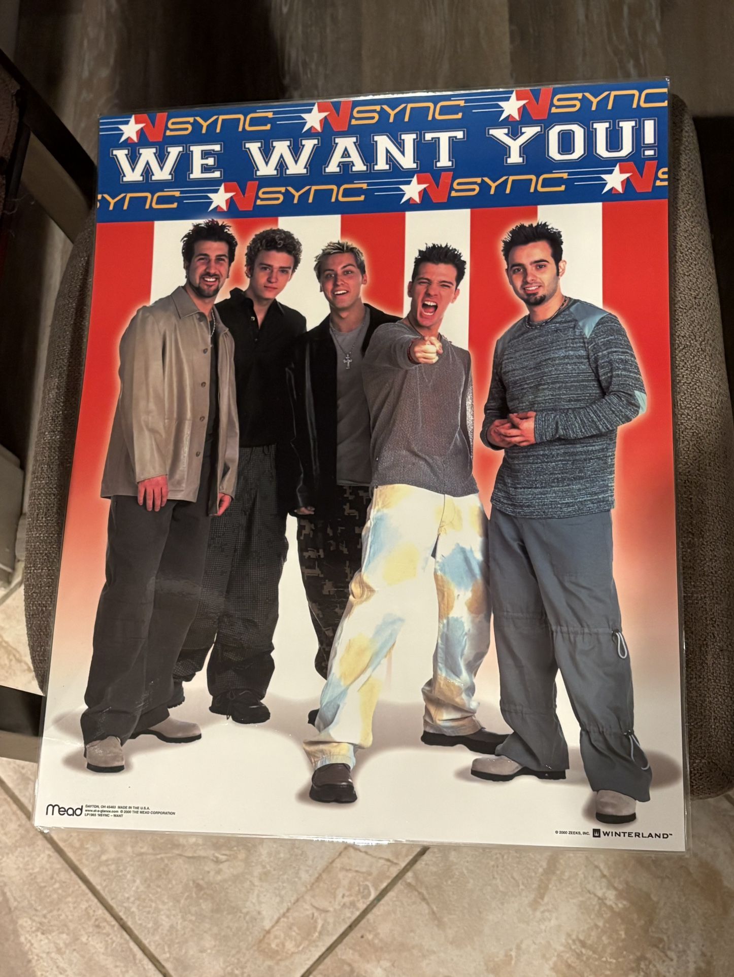 VTG 90s Y2K NSYNC WE WANT YOU American Flag Plastic Sealed Poster Collectible Boy Band 19.5”x 16”. Great condition