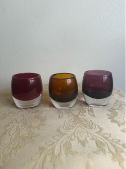 Vintage MCM Jewel Tone Heavy Art Glass Votives