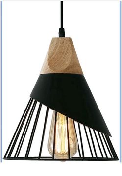 Mxsaoud Farmhouse Pendant Light Black Wood Metal Cone Cage Hanging Lamp Open Box