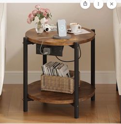 Round end table with charging station