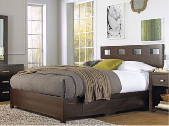 Riva Wood California King Storage Bed in Chocolate Brown