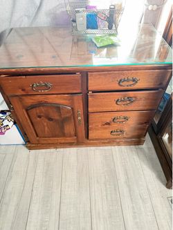 Wood desk with glass on top $50