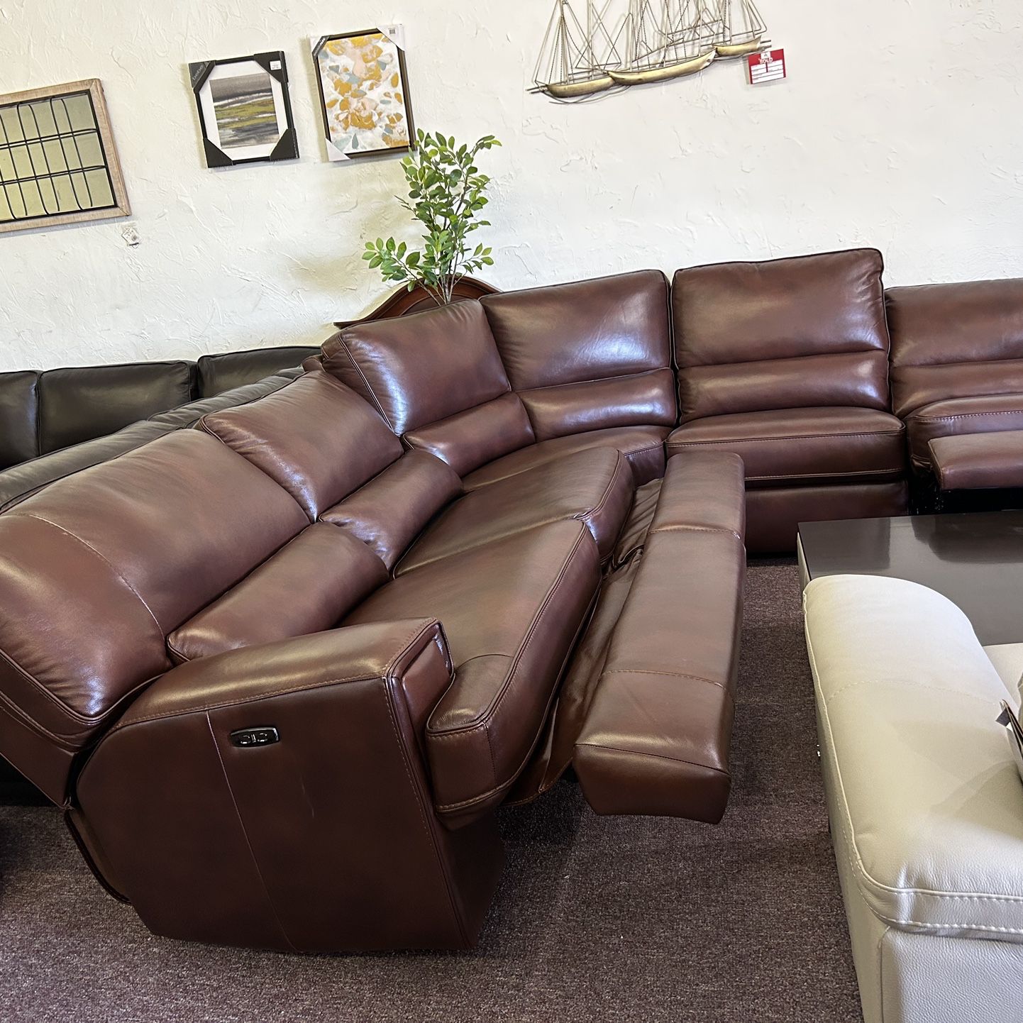 100% Real Leather 5 Pc Sectional With- Binardo