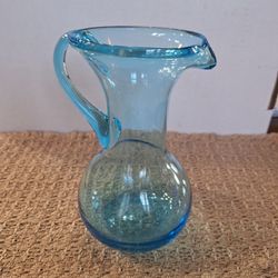 VINTAGE BLOWN GLASS PITCHER - APPLIED GLASS HANDLE