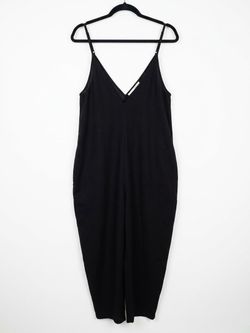 Elan Black V-Neck Maxi Slip Dress with Adjustable Straps With Pockets