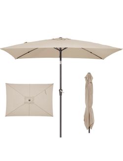 6.5x10 ft Rectangular Patio Umbrellas Rectangle Outdoor Umbrella with Push Button Tilt and Crank, Market Table Umbrella 6 Sturdy Ribs UV Protection fo