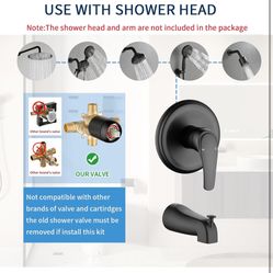 Shower Valve Trim Kit with Tub Spout Matte Black