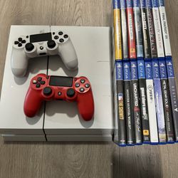 White PS4 500GB w/ 2 controllers and 16 games