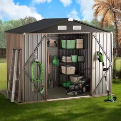 🔥new inbox🔥8'x6' Shed with Floor Galvanized Steel Outdoor Storage Shed Brown
Metal Garden Shed with Double Doors