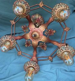 Antique Vintage 1920s AMPCO 5-Light Polychrome Chandelier