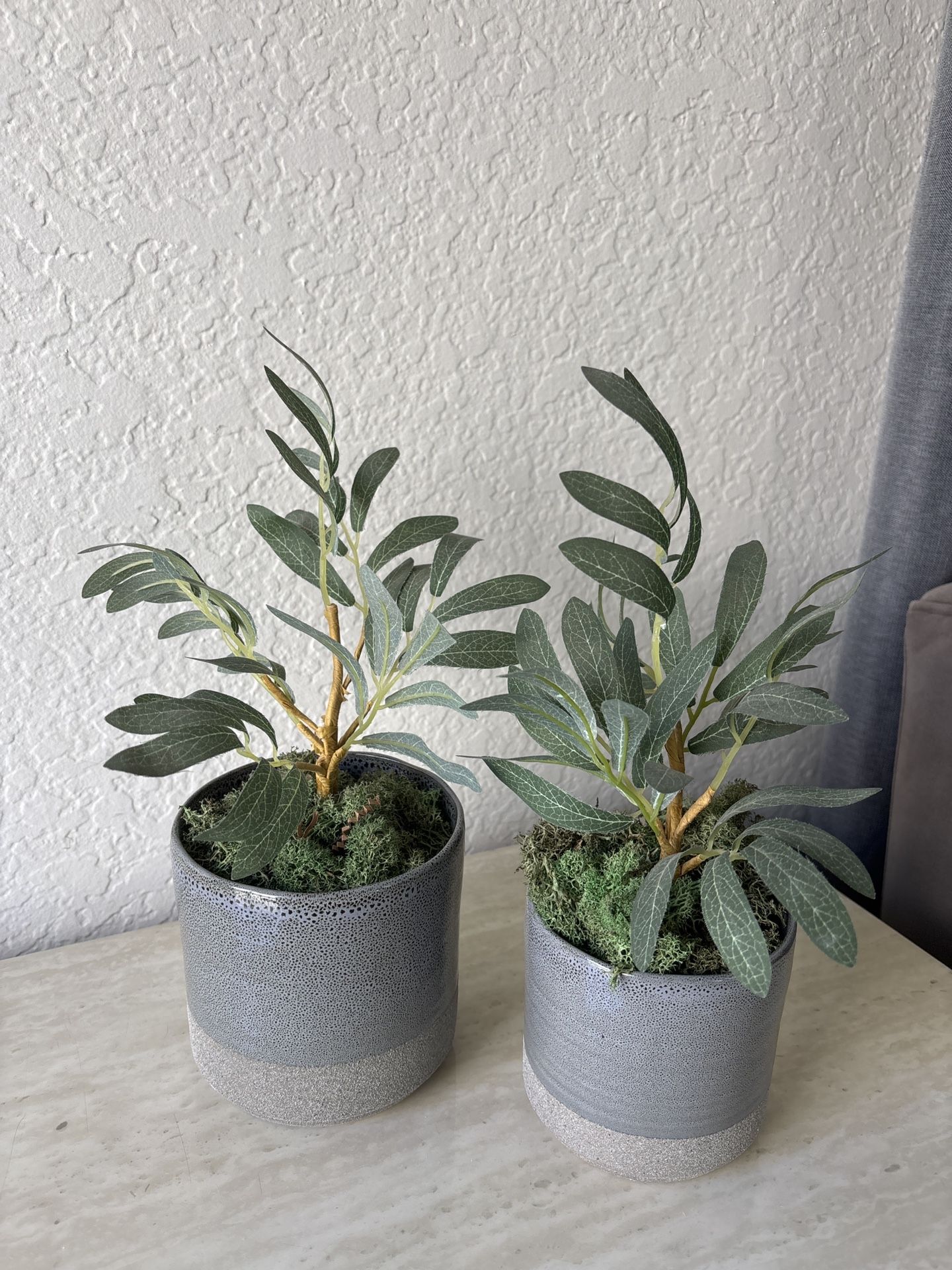 🌿 Set of 2 Faux Plants in Gray Ceramic Pots – Modern Decor