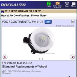2016 Jeep Wrangler Blower Motor