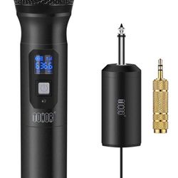 bluetooth Wireless Microphone, UHF Handheld Dynamic Microphone with bluetooth Receiver and 3.5mm Adaptor, Selectable UHF Channels Karaoke Microphone f