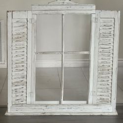 Gorgeous White French Window Frame With Shutters Wall Decor