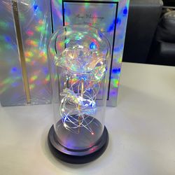 Faux light up rose 🌹 light in a glass dome