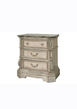 Ornate 3-Drawer Nightstand with Marble Top