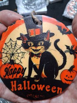 Halloween  black cat  glass ornament.