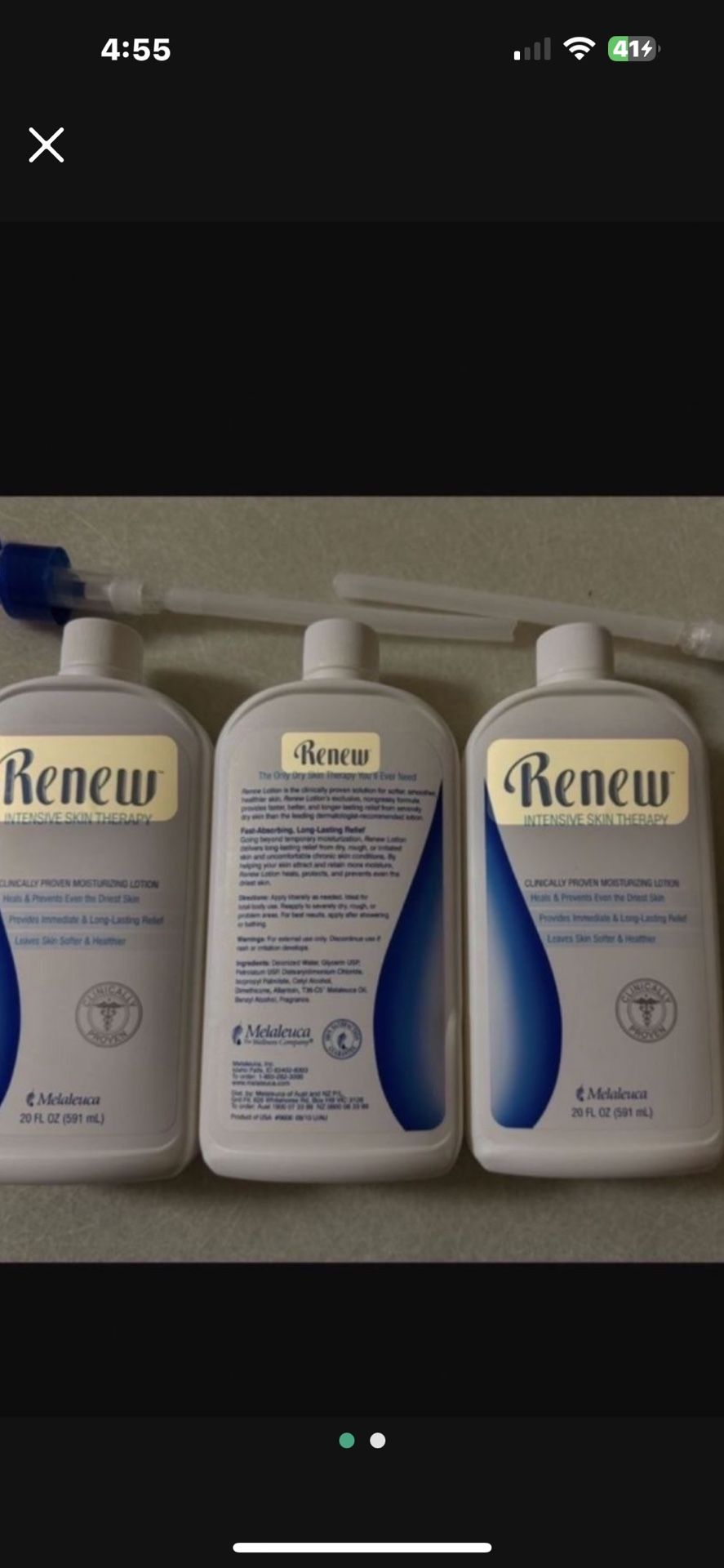 AZ. MELELEUCA RENEW INTENSIVE SKIN THERAPY. $27.00 EACH BOTTLE. HAND/FOOT LOTION. SET PRICE.