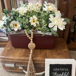 Vintage Luggage Floral Arrangement Vignette 