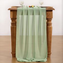 3pack Sage Green Chiffon Table Runner Valentine's Day Boho Rustic 10ft 29x120 Inches Wedding Runner Sheer Bridal Shower Decorations