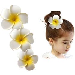Women Flower Foam Hair Clip Hawaiian Artificial Plumeria Flower for Beach Wedding 3 Pack 