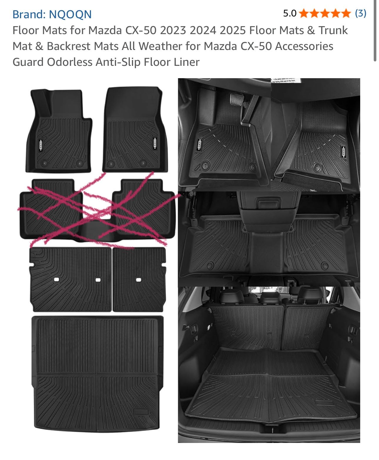 Floor Mats for Mazda CX-50 2023 2024 2025 Floor Mats & Trunk Mat & Backrest Mats All Weather for Mazda CX-50 Accessories Guard Odorless Anti-Slip Floo