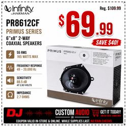 Infinity Primus PR8612CF Car Speakers 6x8 Inch 2-Way Coaxial Speaker System 165 Watts 🚨 Payment Options Available 🚨 No Credit Needed 🚨