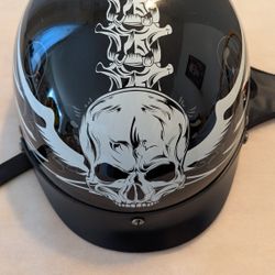 VCAN V531 Motorcycle Cruiser Half Helmet With Graphic Dark Angel Gloss Black, L